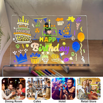 Led Drawing Board, 12"X8" Acrylic Dry Erase Board with Light, Light Up Acrylic Message Board with Stand and 7 Markers, Led Boards to Write On, Led Writing Board Led Drawing Board, Large